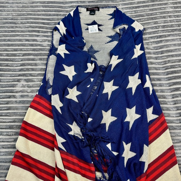 Serendipity by Victoria Jackets & Blazers - Serendipity by Victoria American Flag Knit Fringe Vest Women 1X Stars Stripes